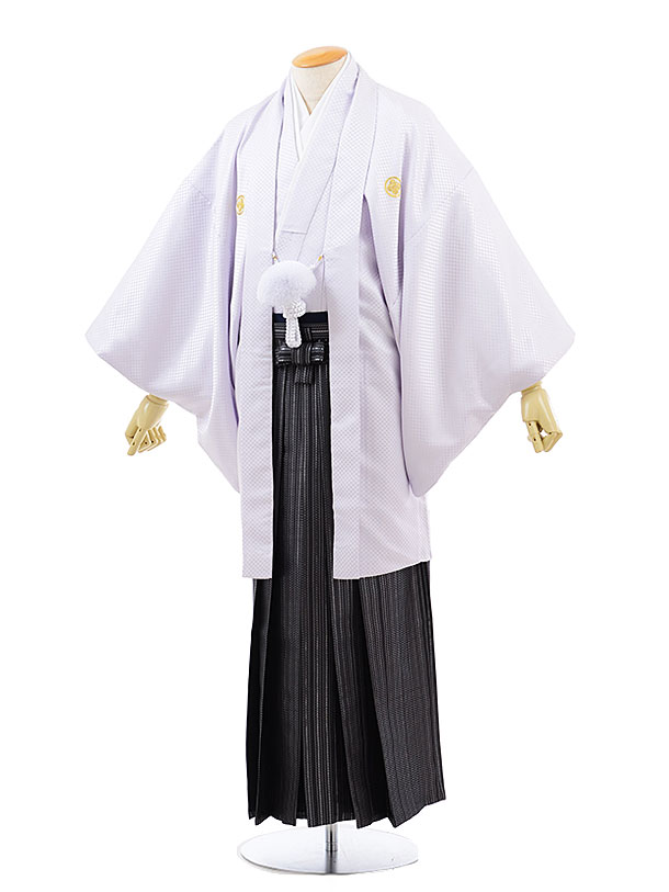 【レンタル】(男性袴 レンタル)〔レンタル 紋付き袴 〔成人式 レンタル 男性用袴レンタル1AF0178 薄紫紋付 x 黒シルバー 縞袴(L)/170〜175〔...