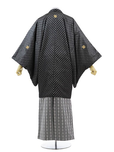 【レンタル】(男性袴 レンタル)〔レンタル 紋付き袴 〔成人式 レンタル 男性用袴レンタル1AF0185 黒 シルバー ラメx白黒縞袴(LL)/175~180〔成人式 袴 レンタル 男 〔結婚式 〔メンズ袴 〔新郎袴 〔成人式 〔フルセット 【往復送料無料】