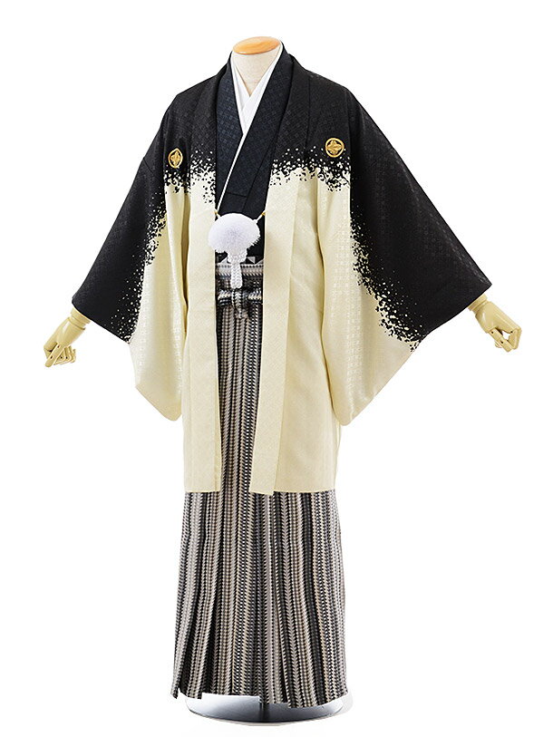 【レンタル】(男性袴 レンタル)〔レンタル 紋付き袴 〔成人式 レンタル 男性用袴レンタル1AF0210 黒クリームぼかし紋付 x 黒グレー 袴〔成人式 袴 レ...