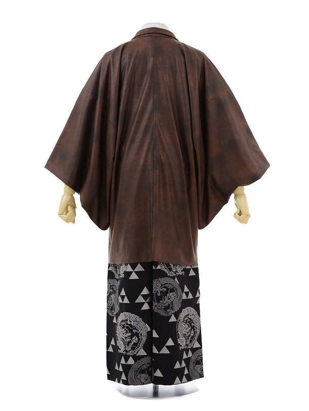 【レンタル】（男性袴 レンタル）〔成人式 レンタル 男性用袴レンタル1AFD025 ブラウンレザー調×黒龍袴〔成人式 袴 レンタル 男 〔結婚式 〔メンズ袴 〔新郎袴 〔成人式 〔フルセット 【往復送料無料】