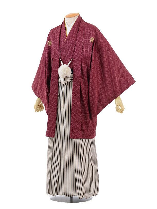 【レンタル】(男性袴 レンタル)〔レンタル 紋付き袴 〔成人式 レンタル 男性用袴レンタル1AFD041 エンジ色刺子紋付×こげ茶シルバー袴〔成人式 袴 レンタ...