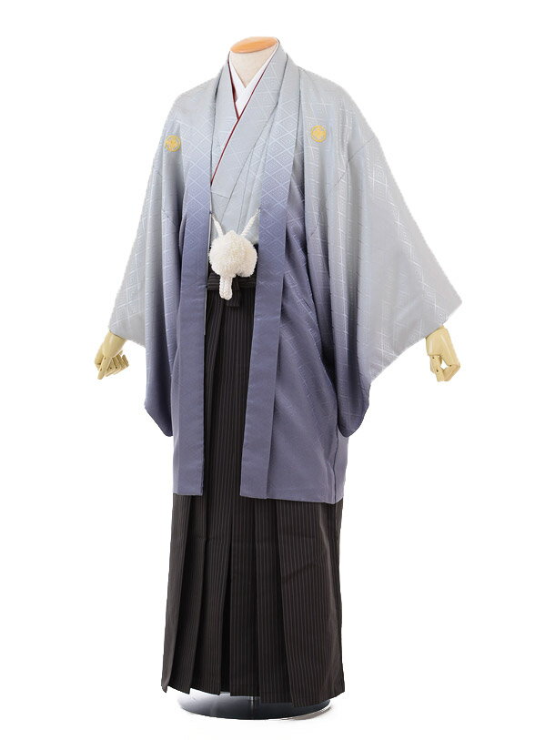 【レンタル】(男性袴 レンタル)〔レンタル 紋付き袴 〔成人式 レンタル 男性用袴レンタル1AFD045 グレーぼかし紋付×黒ストライプ袴〔成人式 袴 レンタル...