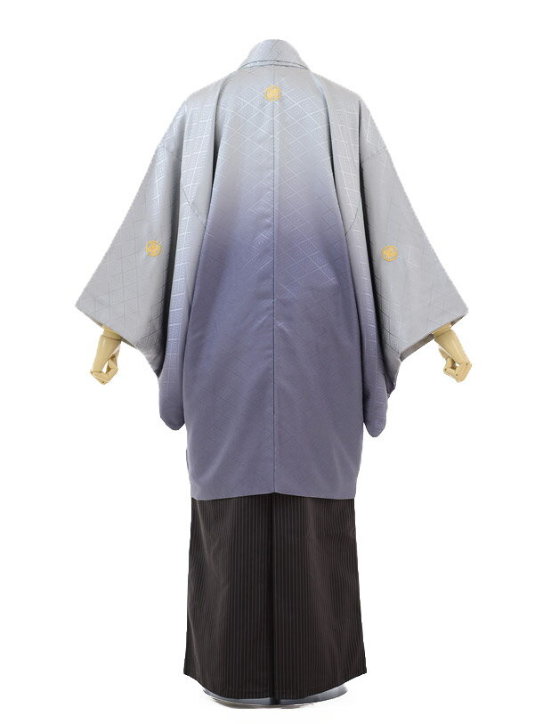 【レンタル】（男性袴 レンタル）〔レンタル 紋付き袴 〔成人式 レンタル 男性用袴レンタル1AFD045 グレーぼかし紋付×黒ストライプ袴〔成人式 袴 レンタル 男 〔結婚式 〔メンズ袴 〔新郎袴 〔成人式 〔フルセット 【往復送料無料】