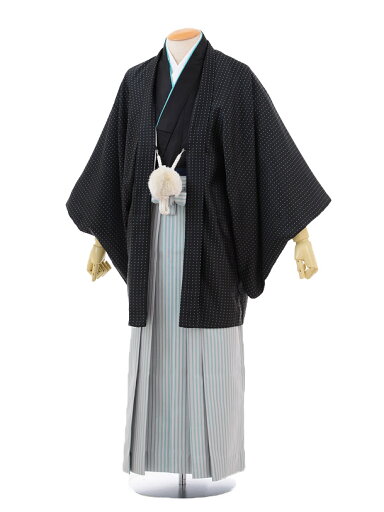 【レンタル】(男性袴 レンタル)〔成人式 レンタル 男性用袴レンタル1AFD050 黒ドット羽織×水色シルバー袴〔成人式 袴 レンタル 男 〔結婚式 〔メンズ袴 〔新郎袴 〔成人式 〔フルセット 【往復送料無料】