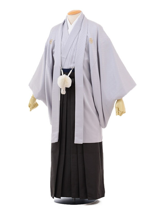 〔卒業式 袴 レンタル 男 (男性袴 レンタル)〔成人式 袴 レンタル 男 男性用袴レンタル1AFD053 グレー紋付×黒ストライプ袴〔成人式 袴 レンタル 男...