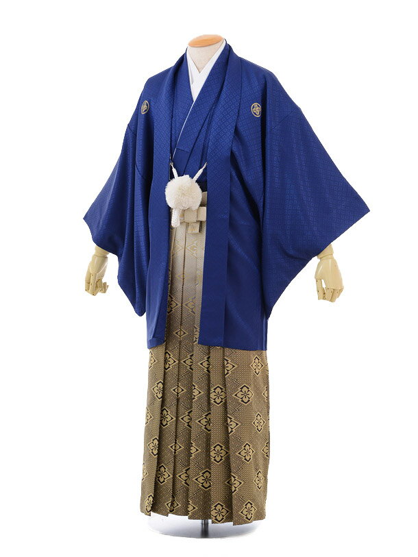 【レンタル】〔紋付羽織袴 〔レンタル 紋付き袴 (男性袴 レンタル)〔成人式 レンタル 男性用袴レンタル1AFD058 紺紋付×ゴールド黒ぼかし袴〔成人式 袴 ...