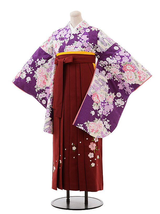 卒業式 袴 レンタル 女 女性 レンタル 卒業袴レンタル h239 パープル地 梅 ぼたん×エンジ袴 卒業式袴セ..