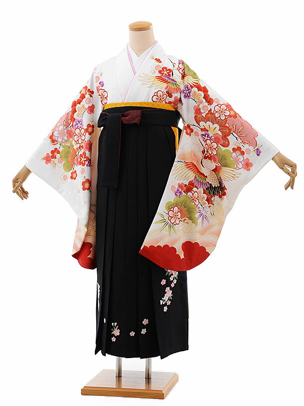 卒業式 袴 レンタル 女 女性 レンタル 卒業袴レンタル h463 白地 梅松鶴×黒袴 卒業式袴セット 着物 レンタル 二尺袖 着物 袴 フルセット 女性 大人 大学生 専門学生 卒業式 謝恩会 新品足袋プレゼント 往復送料無料【レンタル】