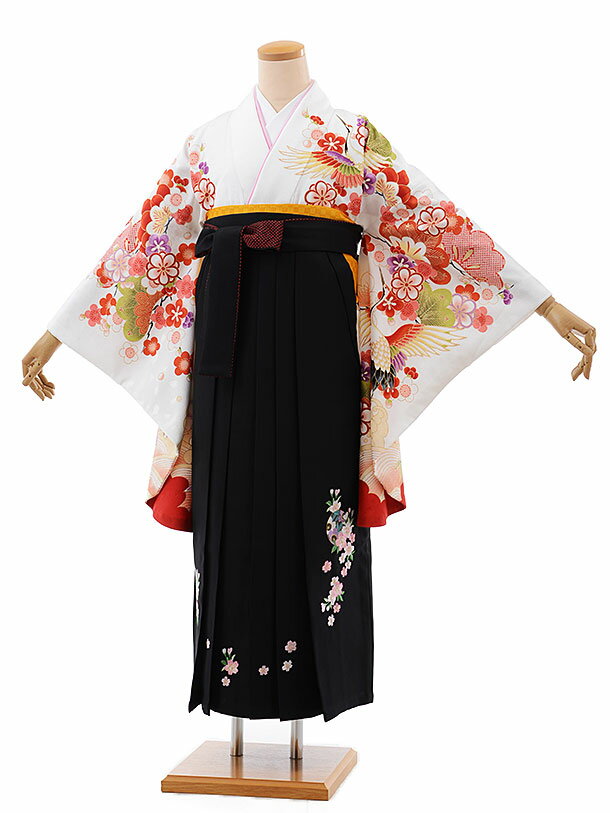 卒業式 袴 レンタル 女 女性 レンタル 卒業袴レンタル h463 白地 梅松鶴×黒袴 卒業式袴セット 着物 レンタル 二尺袖 着物 袴 フルセット 女性 大人 大学生 専門学生 卒業式 謝恩会 新品足袋プレゼント 往復送料無料【レンタル】