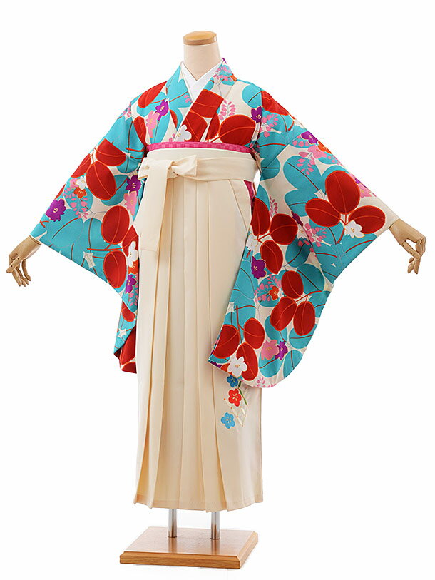 卒業式 袴 レンタル 女 女性 レンタル 卒業袴レンタル h555 紅一点 白地 水色 赤花×白袴 卒業式袴セット 着物 レンタル 二尺袖 着物 袴 フルセット 女性 大人 大学生 専門学生 卒業式 謝恩会 新品足袋プレゼント 往復送料無料【レンタル】