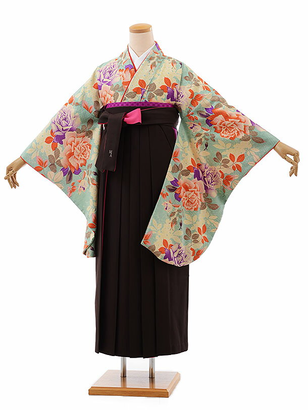 卒業式 袴 レンタル 女 女性 レンタル 卒業袴レンタル h601 モダンアンテナ うすグリーン バラ×茶袴 卒業式袴セット 着物 レンタル 二尺袖 着物 袴 フルセット 女性 大人 大学生 専門学生 卒業式 謝恩会 新品足袋プレゼント 往復送料無料【レンタル】