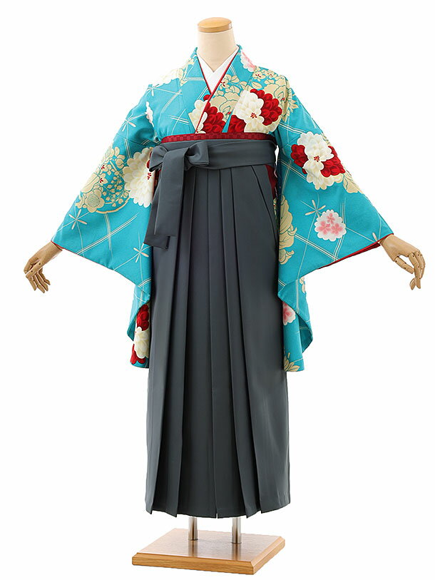 卒業式 袴 レンタル 女 女性 レンタル 卒業袴レンタル h849 ターコイズ花×グレー袴 卒業式袴セット 着物 レンタル 二尺袖 着物 袴 フルセット 女性 大人 大学生 専門学生 卒業式 謝恩会 新品足袋プレゼント 往復送料無料【レンタル】