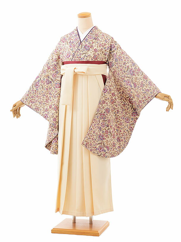 卒業式 袴 レンタル 女 女性 レンタル 卒業袴レンタル h879 ひいな ベージュ更紗xクリーム袴 ブランド 卒業式袴セット 二尺袖 着物 袴 フルセット 女性 大人 大学生 専門学生 卒業式 謝恩会 新品足袋プレゼント 往復送料無料【レンタル】