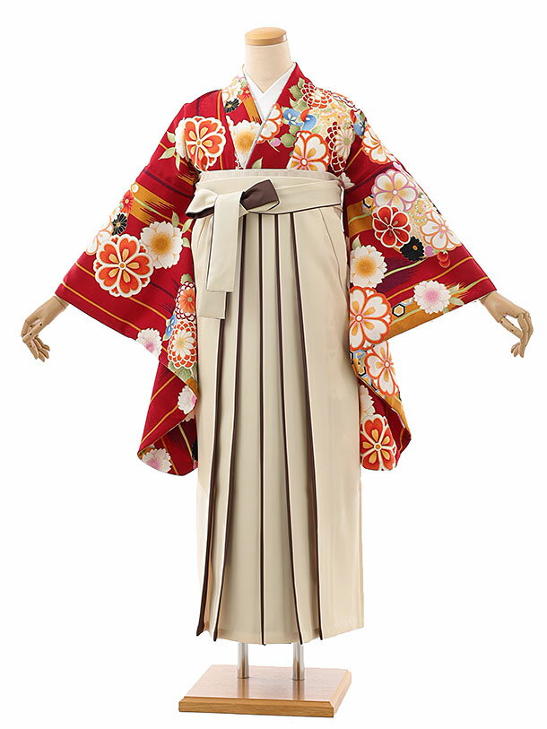 卒業式 袴 レンタル 女 女性 レンタル 卒業袴レンタル h908 赤矢絣×ベージュ袴 卒業式袴セット 着物 レンタル 二尺袖 着物 袴 フルセット 女性 大人 大学生 専門学生 卒業式 謝恩会 新品足袋プレゼント 往復送料無料【レンタル】
