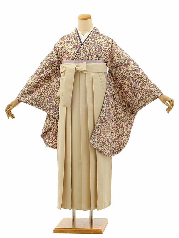 卒業式 袴 レンタル 女 女性 レンタル 卒業袴レンタル h1077 アイボリー更紗×アイボリー袴 卒業式袴セット レンタル 二尺袖 着物 袴 フルセット 女性 大人 大学生 専門学生 卒業式 謝恩会 新品足袋プレゼント 往復送料無料【レンタル】