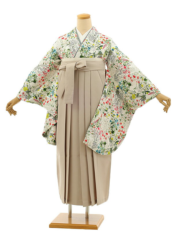 卒業式 袴 レンタル 女 女性 レンタル 卒業袴レンタル h1106 白地小花×ベージュ袴 卒業式袴セット レンタル 二尺袖 着物 袴 フルセット 女性 大人 大学生 専門学生 卒業式 謝恩会 新品足袋プレゼント 往復送料無料【レンタル】