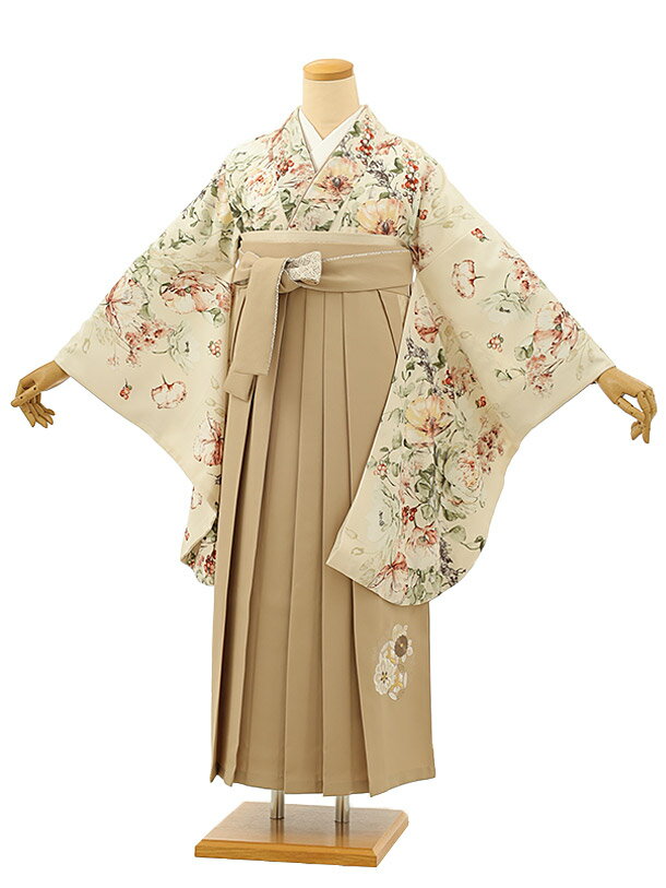 卒業式 袴 レンタル 女 女性 レンタル 卒業袴レンタル h1175 クリーム水彩花柄×ベージュ袴 卒業式袴セット 着物 レンタル 二尺袖 着物 袴 フルセット 女性 大人 大学生 専門学生 卒業式 謝恩会 新品足袋プレゼント 往復送料無料【レンタル】