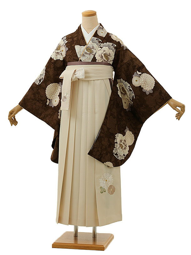 卒業式 袴 レンタル 女 女性 レンタル 卒業袴レンタル h1312 九重 ブラウン牡丹菊xアイボリー ブランド 着物 レンタル 二尺袖 着物 袴 フルセット 女性 大人 大学生 専門学生 卒業式 謝恩会 新品足袋プレゼント 往復送料無料【レンタル】