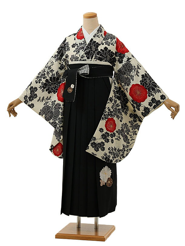 卒業式 袴 レンタル 女 女性 レンタル 卒業袴レンタル h1315 九重 クリーム梅牡丹x黒 ブランド 卒業式袴セット 着物 レンタル 二尺袖 着物 袴 フルセット 女性 大人 大学生 専門学生 卒業式 謝恩会 新品足袋プレゼント 往復送料無料【レンタル】