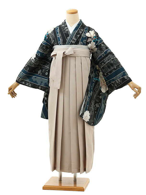 卒業式 袴 レンタル 女 女性 レンタル 卒業袴レンタル h1428黒紺牡丹x薄ベージュ 着物 レンタル 二尺袖 着物 袴 フルセット 女性 大人 大学生 専門学生 卒業式 謝恩会 新品足袋プレゼント 往復送料無料【レンタル】