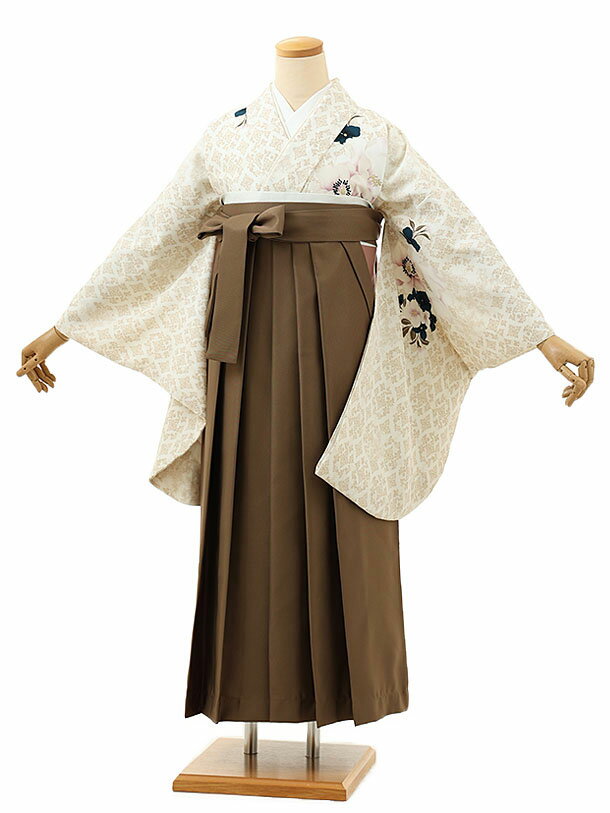 卒業式 袴 レンタル 女 女性 レンタル 卒業袴レンタル h1458クリーム色洋花xモカブラウン 着物 レンタル 二尺袖 着物 袴 フルセット 女性 大人 大学生 専門学生 卒業式 謝恩会 新品足袋プレゼント 往復送料無料【レンタル】