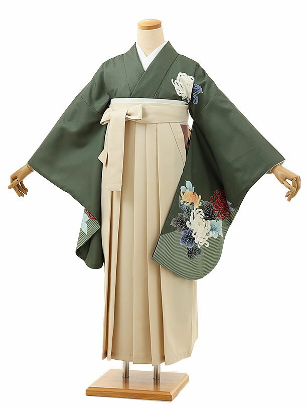 卒業式 袴 レンタル 女 女性 レンタル 卒業袴レンタル h1460グリーン菊xアイボリー 着物 レンタル 二尺袖 着物 袴 フルセット 女性 大人 大学生 専門学生 卒業式 謝恩会 新品足袋プレゼント 往復送料無料【レンタル】