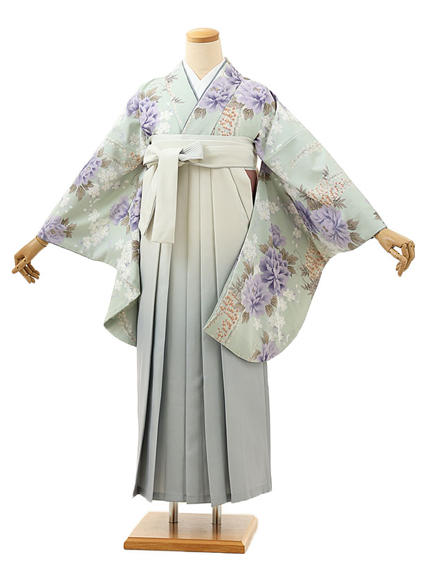 卒業式 袴 レンタル 女 女性 レンタル 卒業袴レンタル h1510ミントグリーン牡丹藤xグレーぼかし 着物 ..