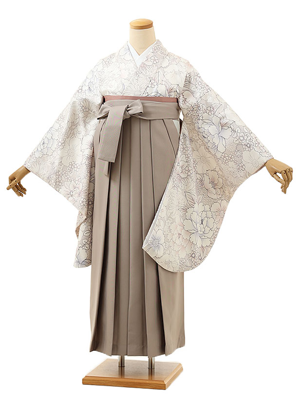 卒業式 袴 レンタル 女 女性 レンタル 卒業袴レンタル h1566グレージュ花xグレージュ 着物 レンタル 二尺袖 着物 袴 フルセット 女性 大人 大学生 専門学生 卒業式 謝恩会 新品足袋プレゼント 往復送料無料【レンタル】