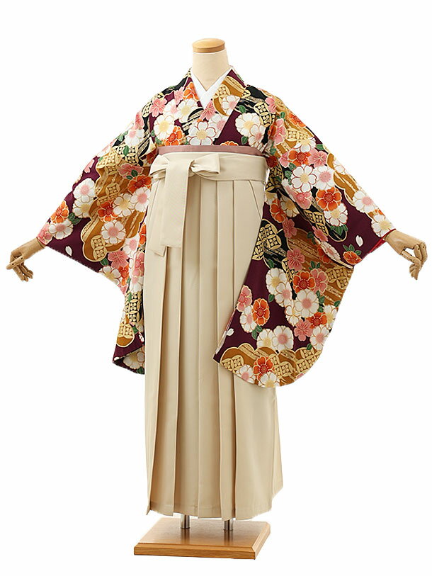 卒業式 袴 レンタル 女 女性 レンタル 卒業袴レンタル h1613 パープル雲取り桜×アイボリー 着物 レンタル 二尺袖 着物 袴 フルセット 女性 大人 大学生 専門学生 卒業式 謝恩会 新品足袋プレゼント 往復送料無料【レンタル】