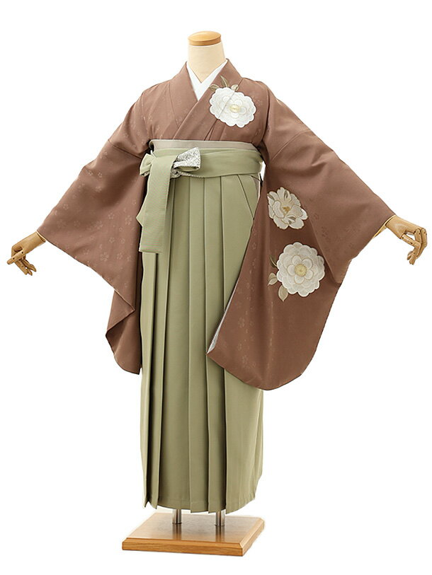 卒業式 袴 レンタル 女 女性 レンタル 卒業袴レンタル h1620　モカブラウン刺繍花×グリーン 着物 レンタル 二尺袖 着物 袴 フルセット 女性 大人 大学生 専門学生 卒業式 謝恩会 新品足袋プレゼント 往復送料無料【レンタル】(4)