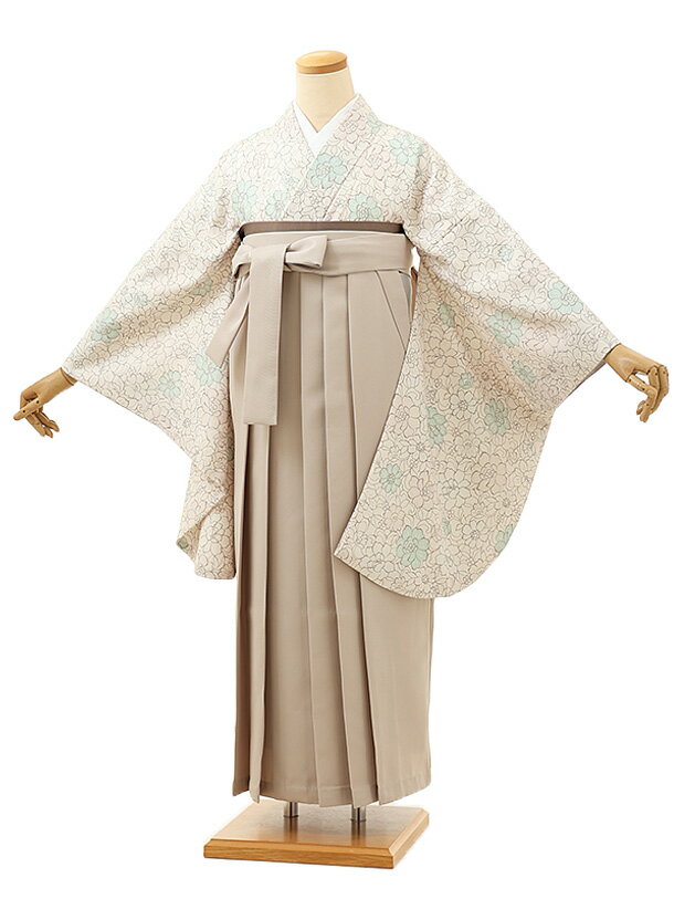 卒業式 袴 レンタル 女 女性 レンタル 卒業袴レンタル h1627 薄ベージュ小花×ベージュ 着物 レンタル 二尺袖 着物 袴 フルセット 女性 大人 大学生 専門学生 卒業式 謝恩会 新品足袋プレゼント 往復送料無料【レンタル】