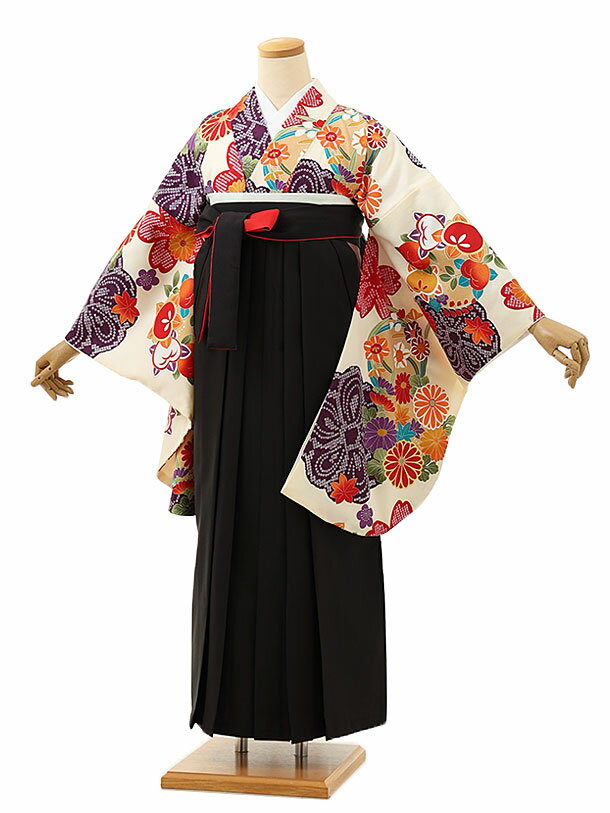 卒業式 袴 レンタル 女 女性 レンタル 卒業袴レンタル h1661 クリーム地菊橘×黒赤 着物 レンタル 二尺袖 着物 袴 フルセット 女性 大人 大学生 専門学生 卒業式 謝恩会 新品足袋プレゼント 往復送料無料【レンタル】