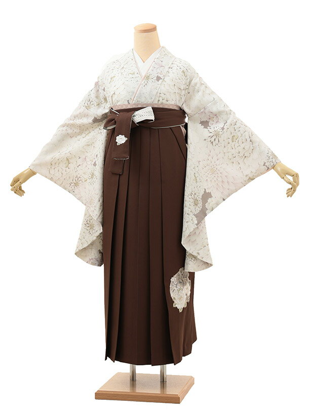 卒業式 袴 レンタル 女 女性 レンタル 卒業袴レンタル h1833　紅一点　白菊づくし(ホワイトココア)×野バラ刺繍(ブラウン) ブランド 着物 レンタル 二尺袖 着物 袴 フルセット 女性 大人 大学生 専門学生 卒業式 謝恩会 新品足袋プレゼント 往復送料無料【レンタル】