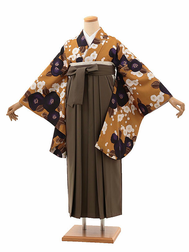 卒業式 袴 レンタル 女 女性 レンタル 卒業袴レンタル h1891 金茶色 梅椿×ブラウン 着物 レンタル 二尺袖 着物 袴 フルセット 女性 大人 大学生 専門学生 卒業式 謝恩会 新品足袋プレゼント 往復送料無料【レンタル】