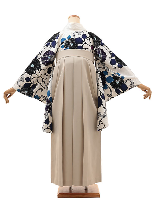 卒業式 袴 レンタル 女 女性 レンタル 卒業袴レンタル hV156【正絹】白地　菊×ベージュ 着物 レンタル 二尺袖 着物 袴 フルセット 女性 大人 大学生 専門学生 卒業式 謝恩会 新品足袋プレゼント 往復送料無料【レンタル】