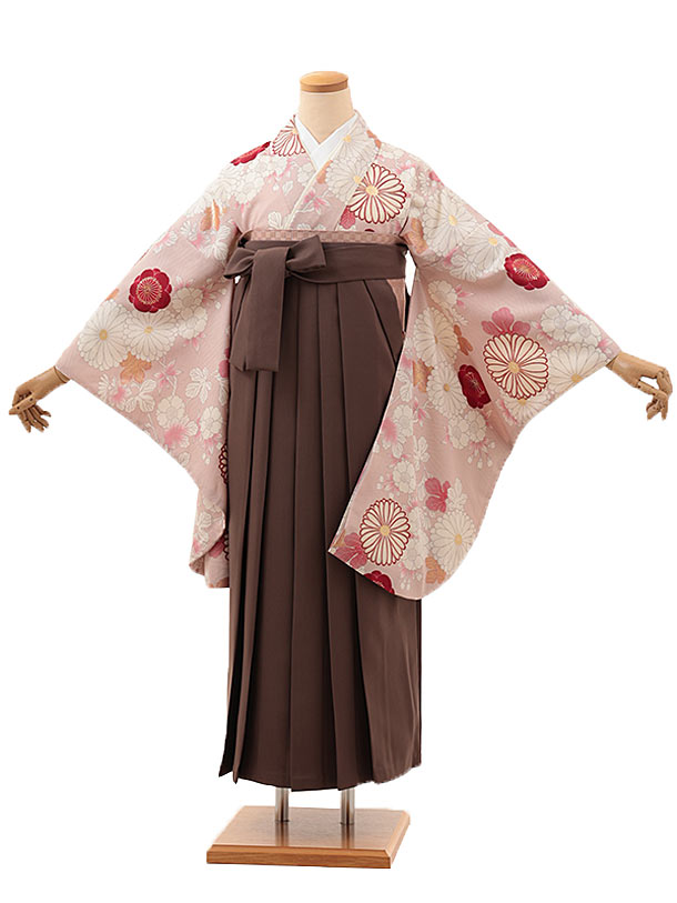 卒業式 袴 レンタル 女 女性 レンタル 卒業袴レンタル hV167　薄ピンク 桜菊×ブラウン 着物 レンタル 二尺袖 着物 袴 フルセット 女性 大人 大学生 専門学生 卒業式 謝恩会 新品足袋プレゼント 往復送料無料【レンタル】