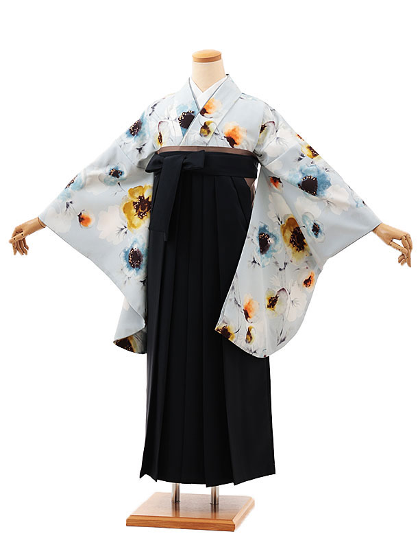 卒業式 袴 レンタル 女 女性 レンタル 卒業袴レンタル V590　パステルブルー花×紺 着物 レンタル 二尺袖 着物 袴 フルセット 女性 大人 大学生 専門学生 卒業式 謝恩会 新品足袋プレゼント 往復送料無料【レンタル】