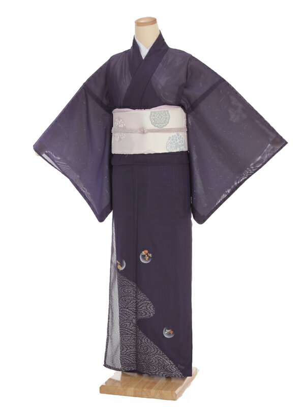 夏 サマー 訪問着 絽 レンタル t0051 紫地 波と小花 お宮参り 貸衣装 お茶会 新品足袋プレ