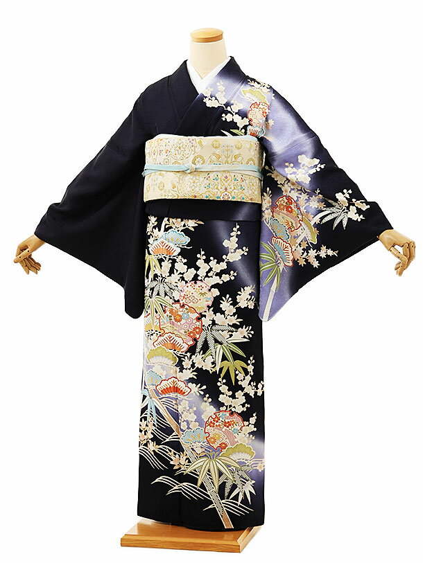Rakuten - 訪問着レンタル tQ1007 紺地 雪輪に松竹梅 正絹 新品足袋プレゼント 入学式 結婚式 お宮参り 七五三 お茶会 付下げ 往復送料無料 貸衣装【レンタル】