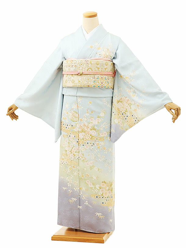 訪問着レンタル tQ1008 水色 かすみに四季花 正絹 新品足袋プレゼント 入学式 結婚式 お宮参り 七五三 お茶会 付下げ 往復送料無料 貸衣装【レンタル】