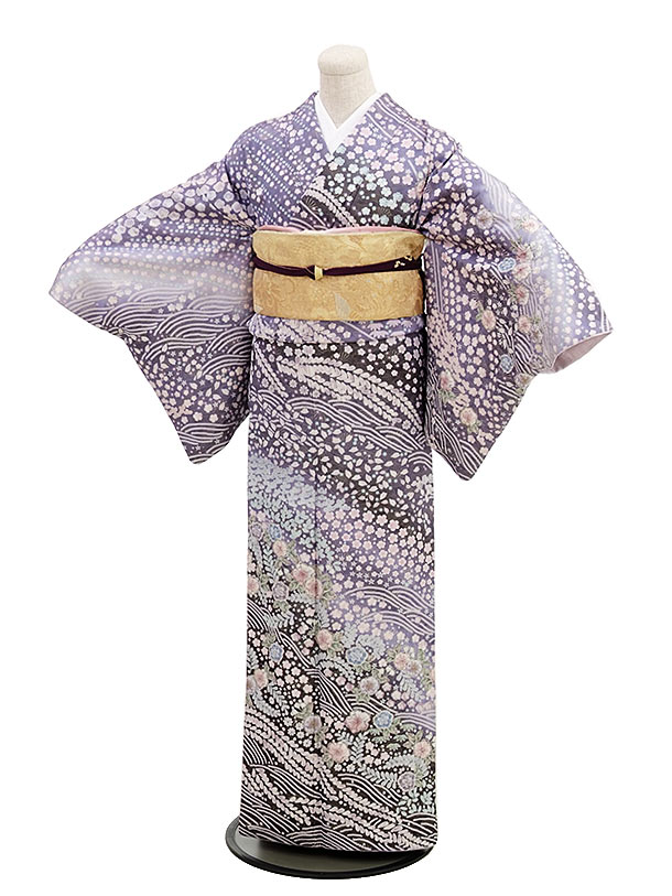 訪問着 レンタル 正絹 t227 紫地 藤流し 入学式 卒業式 母 着物 レンタル 付下げ 訪問着レンタル 結婚式 お宮参り 七五三 お茶会 rental 付下げ レンタル訪問着 往復送料無料 新品足袋プレゼント 女性和服 ママ お母さん 大人 【レンタル】