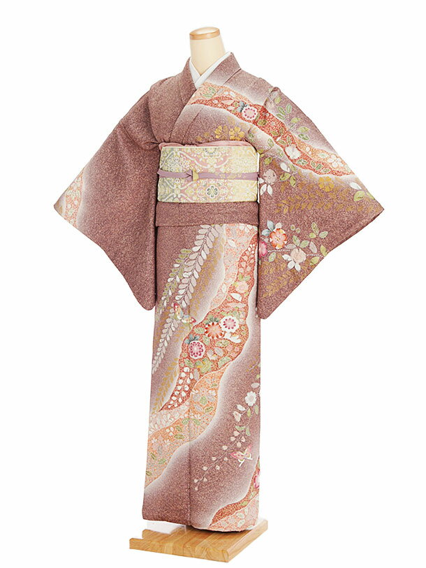 訪問着 フルセットレンタル｜訪問着 レンタル t376 茶色花 藤 お宮参り 貸衣装 お茶会 新品足袋プレゼント 入学式 訪問着 セット 式典 結婚式 七五三 お茶会 訪問着 往復送料無料 女性和服 ママ 母 大人 (10P03Dec16)【レンタル】