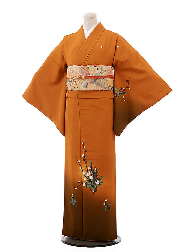 訪問着 レンタル 結婚式 t703 柿色 ぼかし 木の花 新品足袋プレゼント 訪問着 レンタル　入学式 結婚式 お宮参り 衣装 着物 レンタル 付下げ 訪問着 レンタル 訪問着 往復送料無料 訪問着 セット 貸衣装 【レンタル】