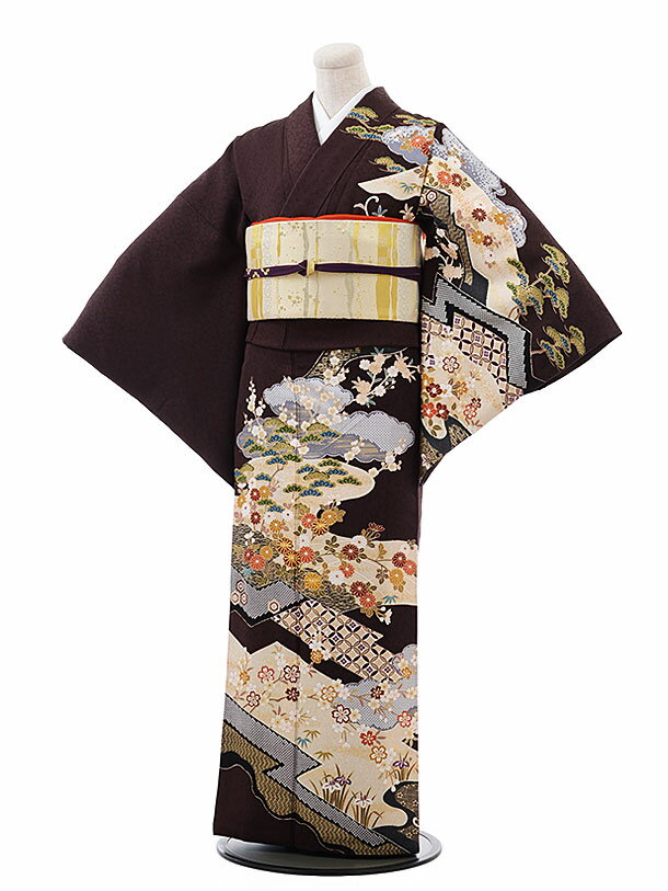 ■15点フルセット付下げ・訪問着レンタル一覧はこちらからどうぞ。【付下げ訪問着レンタル 訪問着レンタル 763 濃茶地 雲取り 七宝 金駒 刺しゅう 】 ※商品の色については画面を表示するモニターによって実際と多少異なる場合がございます。ご...