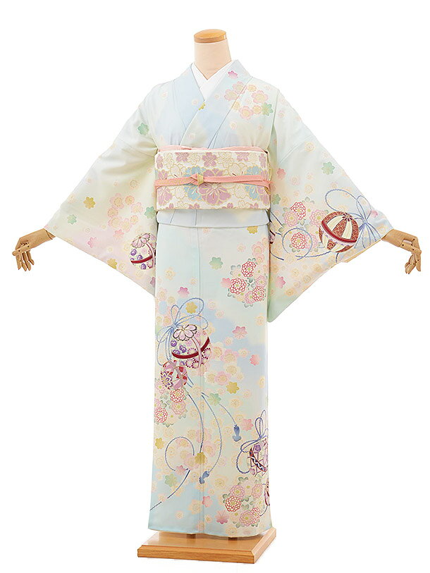 訪問着レンタル 817 乙葉 まりに桜菊 水色(化繊) 新品足袋プレゼント 入学式 結婚式 お宮参り 七五三 お茶会 付下げ 往復送料無料 貸衣..