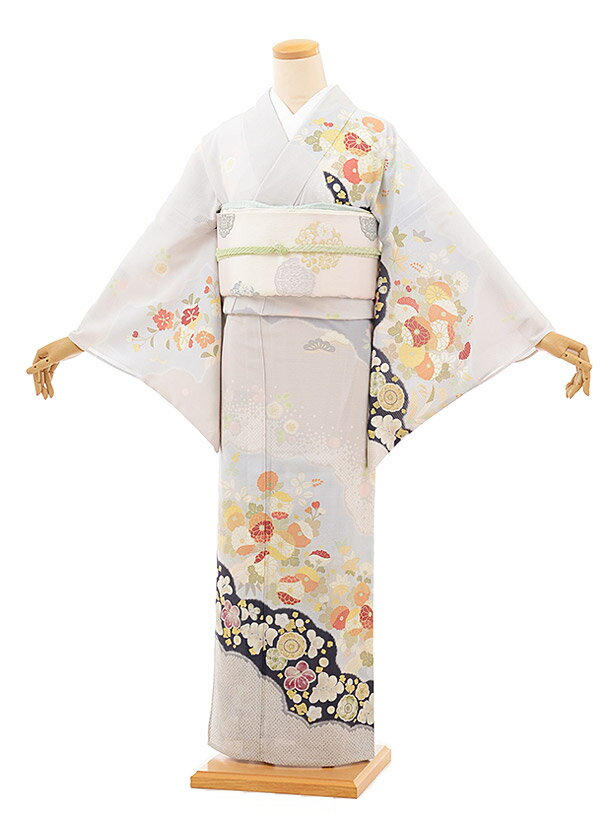 Rakuten - 夏 サマー 夏訪問着レンタル 絽 831 ジャパンスタイル グレー 雲取り菊(化繊) 新品足袋プレゼント 入学式 結婚式 お宮参り 七五三 お茶会 付下げ 往復送料無料 貸衣装【レンタル】