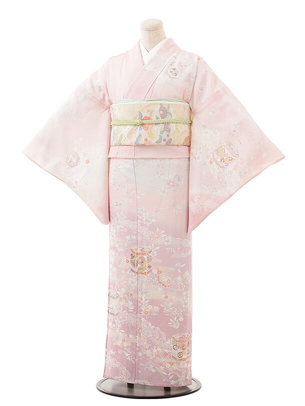 夏 サマー 夏訪問着レンタル 絽 844 薄ピンクぼかし花貝桶(正絹) 新品足袋プレゼント 入学式 結婚式 お宮参り 七五三 お茶会 付下げ 往復送料無料 貸衣装【レンタル】