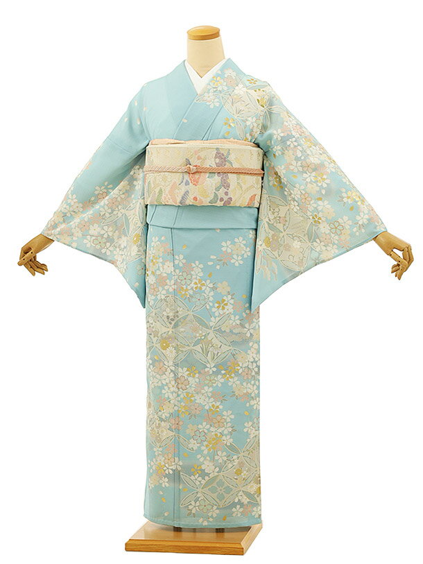夏 サマー 夏訪問着レンタル 絽 t967 JAPAN STYLE 絽 水色 七宝桜(化繊) 新品足袋プレゼント 入学式 結婚式 お宮参り 七五三 お茶会 付下げ 往復送料無料 貸衣装【レンタル】