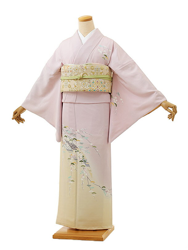 訪問着レンタルt989 ピンク色 雪芝文に松竹梅 正絹 新品足袋プレゼント 訪問着 レンタル　入学式 結婚式 お宮参り 衣装 着物 レンタル ..