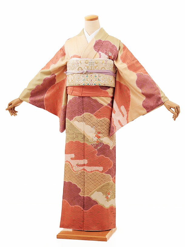 訪問着レンタル t1033 たまご色山並みにかすみ 正絹 新品足袋プレゼント 入学式 結婚式 お宮参り 七五..